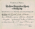 Certificate of Baptism for Elizabeth Adda Robinson, February 10, 1924